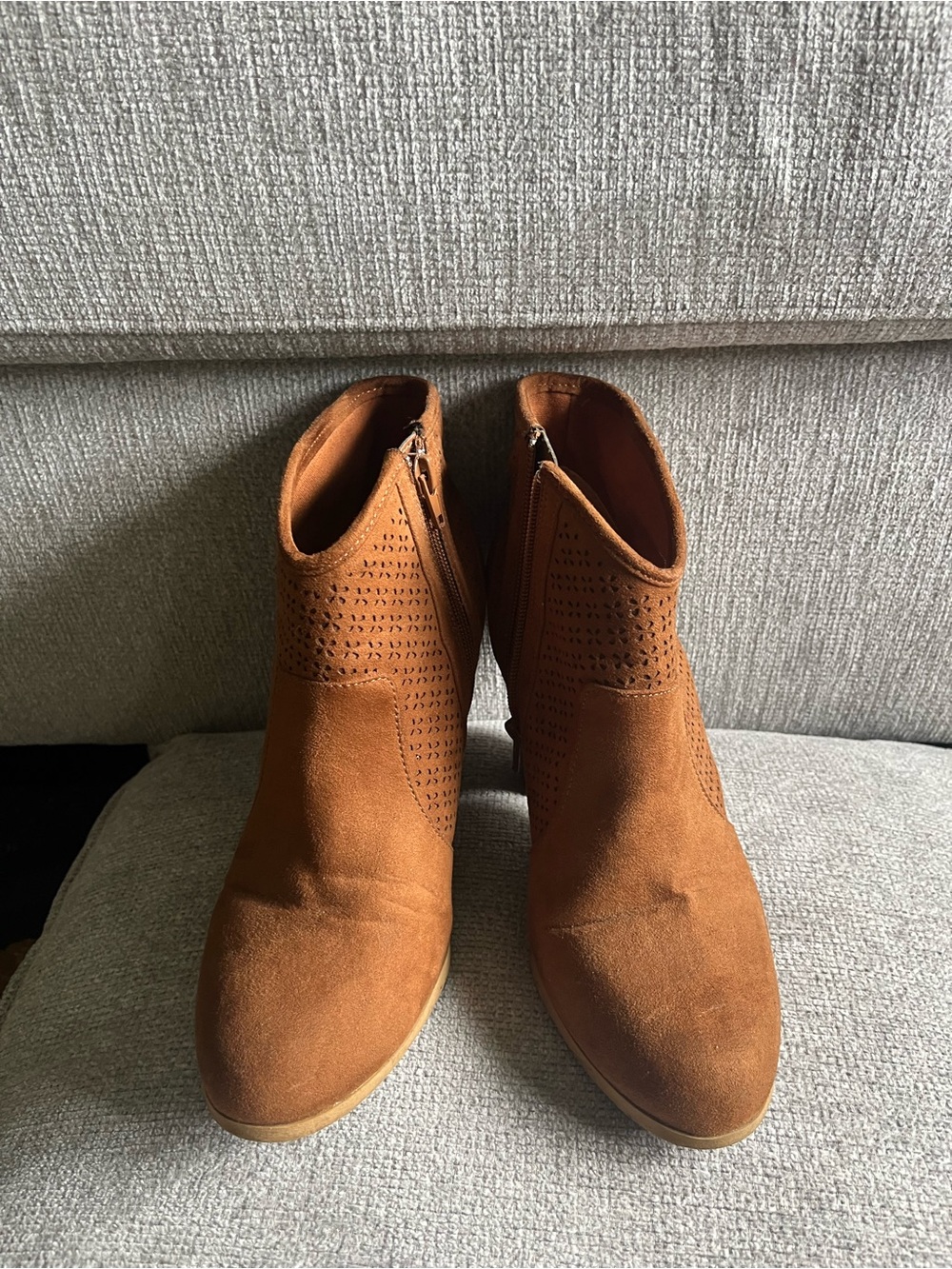 Women's Suede Ankle Booties in Tan with Side Zip